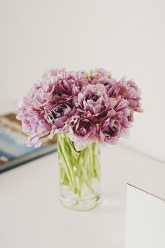 Spring flowers in vase at home, decor and interior ideas