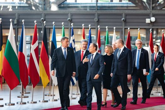 BRUSSELS, BELGIUM - May 13, 2019: Meeting of EU leaders at the EU headquarters. High Level Conference for Eastern Community Leaders in Brussels