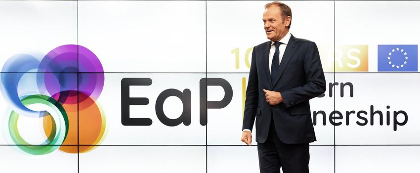 BRUSSELS, BELGIUM - May 14, 2019: European Council President Donald Tusk during a meeting of EU leaders at the EU headquarters. High Level Conference for Eastern Community Leaders in Brussels