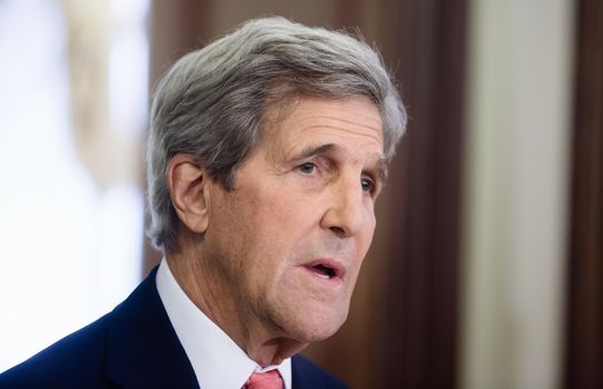 KIEV, UKRAINE - Jul 7, 2016: US Secretary of State John Kerry during a joint press conference with President of Ukraine Petro Poroshenko in Kiev