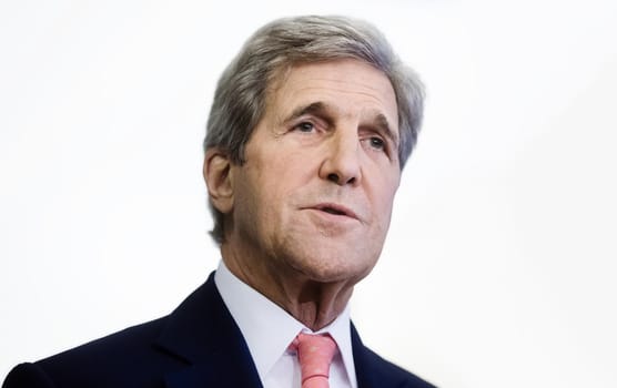 KIEV, UKRAINE - Jul 7, 2016: US Secretary of State John Kerry during a joint press conference with President of Ukraine Petro Poroshenko in Kiev