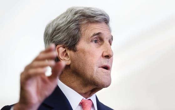 KIEV, UKRAINE - Jul 7, 2016: US Secretary of State John Kerry during a joint press conference with President of Ukraine Petro Poroshenko in Kiev
