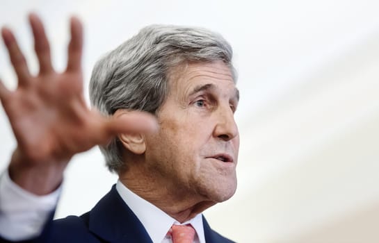 KIEV, UKRAINE - Jul 7, 2016: US Secretary of State John Kerry during a joint press conference with President of Ukraine Petro Poroshenko in Kiev