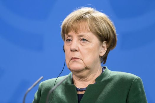 BERLIN, GERMANY - Jan 30, 2017: Chancellor of the Federal Republic of Germany Angela Merkel during a joint briefing with President of Ukraine Petro Poroshenko