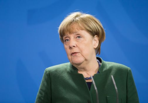 BERLIN, GERMANY - Jan 30, 2017: Chancellor of the Federal Republic of Germany Angela Merkel during a joint briefing with President of Ukraine Petro Poroshenko
