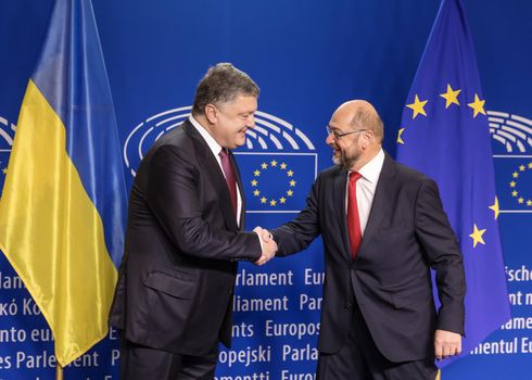 BRUSSELS, BELGIUM - Oct 20, 2016: President of Ukraine Petro Poroshenko during a meeting with European Parliament President Martin Schulz in Brussels
