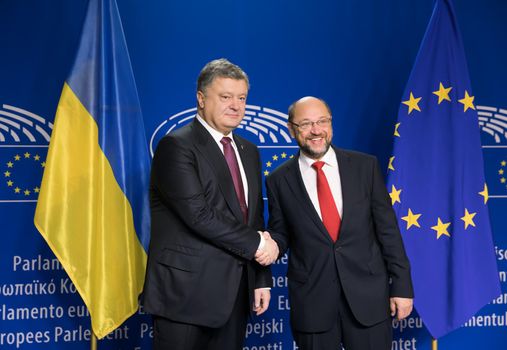 BRUSSELS, BELGIUM - Oct 20, 2016: President of Ukraine Petro Poroshenko during a meeting with European Parliament President Martin Schulz in Brussels