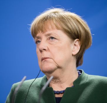 BERLIN, GERMANY - Jan 30, 2017: Chancellor of the Federal Republic of Germany Angela Merkel during a joint briefing with President of Ukraine Petro Poroshenko