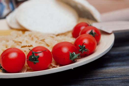 pasta plates italian cuisine cooking wood table. High quality photo