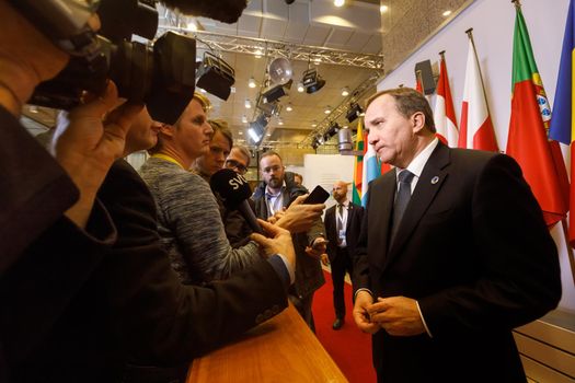 BRUSSELS, BELGIUM - Nov 24, 2017: Prime Minister of the Kingdom of Sweden Stefan Lofven at the Fifth Eastern Partnership Summit
