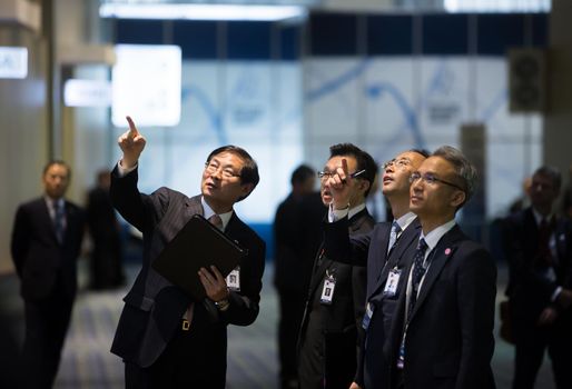 WASHINGTON D.C., USA - Mar 31, 2016: Nuclear Security Summit. The Japanese delegation in the lobbies the summit