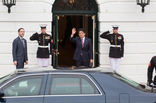 WASHINGTON D.C., USA - Mar 31, 2016: Nuclear Security Summit. Japanese Prime Minister Shinzo Abe welcomes the participants and guests of the summit