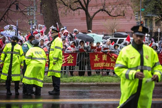 WASHINGTON D.C., USA - Apr 01, 2016: A peaceful demonstration of Chinese activists during the Nuclear Security Summit in Washington, DC
