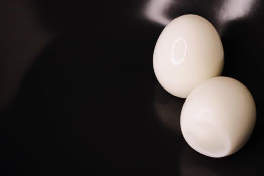 Hard-boiled eggs, dairy food closeup