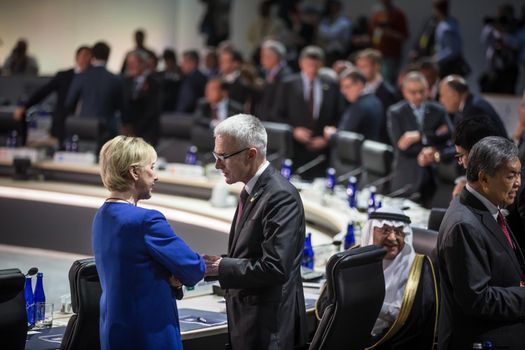 WASHINGTON D.C., USA - Mar 31, 2016: Working moments at the Nuclear Security Summit in Washington. The Nuclear Security Summit is a world summit, aimed at preventing nuclear terrorism around the globe