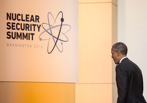 WASHINGTON D.C., USA - Mar 31, 2016: President Barack Obama at the Nuclear Security Summit in Washington. The Nuclear Security Summit is a world summit, aimed at preventing nuclear terrorism around the globe