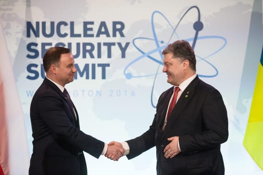 WASHINGTON D.C., USA - Apr 01, 2016: President of Ukraine Petro Poroshenko and President of Poland Andrzej Duda at the Nuclear Security Summit in Washington