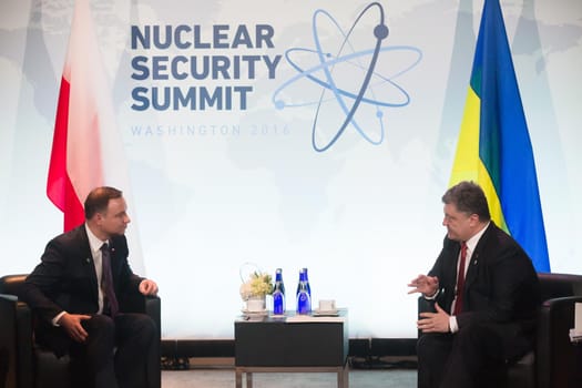 WASHINGTON D.C., USA - Apr 01, 2016: President of Ukraine Petro Poroshenko and President of Poland Andrzej Duda at the Nuclear Security Summit in Washington