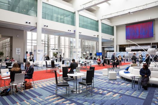 WASHINGTON D.C., USA - Mar 31, 2016: Nuclear Security Summit. Cafeteria and rest room for the participants of the summit