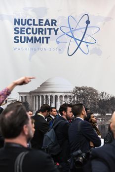 WASHINGTON D.C., USA - Mar 31, 2016: Nuclear Security Summit. Working moments in the summit press center