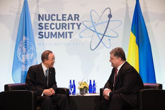 WASHINGTON D.C., USA - Apr 01, 2016: President of Ukraine Petro Poroshenko during a meeting with UN Secretary General Ban Ki-moon on the Nuclear Security Summit in Washington 