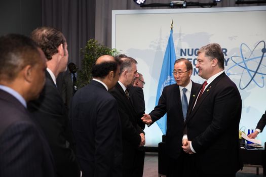 WASHINGTON D.C., USA - Apr 01, 2016: President of Ukraine Petro Poroshenko during a meeting with UN Secretary General Ban Ki-moon on the Nuclear Security Summit in Washington 