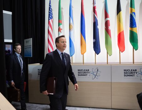 WASHINGTON D.C., USA - Apr 01, 2016: British Prime Minister David Cameron on the Nuclear Security Summit in Washington. Working moments of the summit