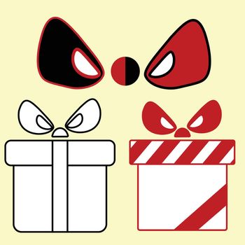 Gift boxes in black and red with bow. Red and black bow. Vector illustration