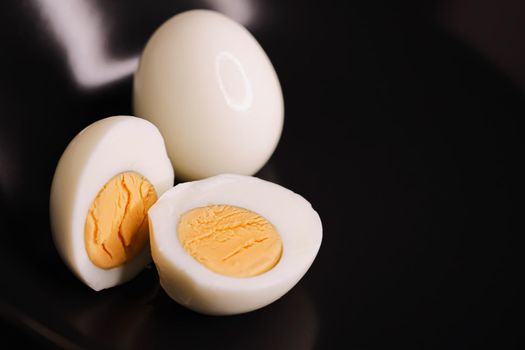 Hard-boiled eggs, dairy food closeup