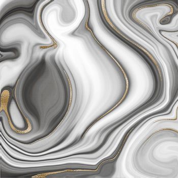 Beautiful grey abstract marble agate with golden veins texture. Fluid marbling effect. Illustration