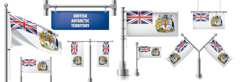 Vector set of the national flag of British Antarctic Territory in various creative designs