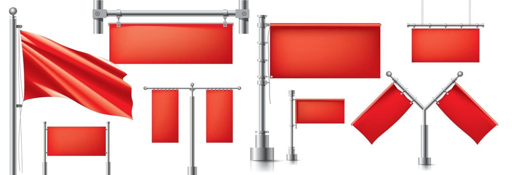 Large vector set of red flags, ribbons and various design elements.