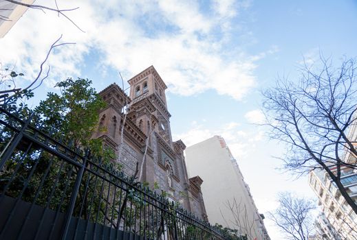 Old church of madrid with blue sky