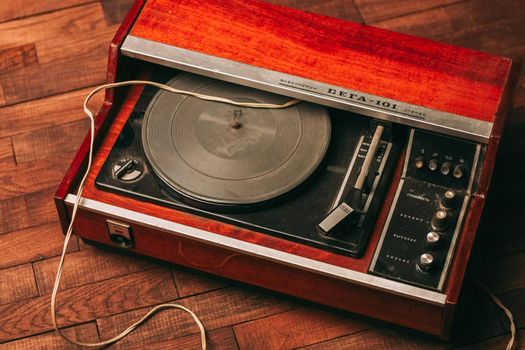 retro gramophone records turntable antique nostalgia vintage. High quality photo