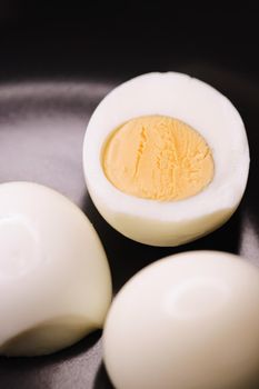 Hard-boiled eggs, dairy food closeup