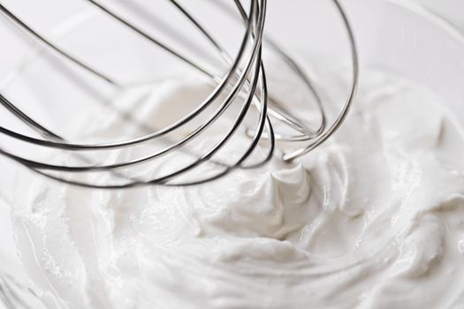 Homemade organic whipped cream, product texture closeup