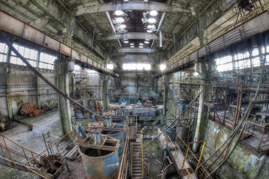 Abandoned and devastated former ore mine in the Ore Mountains, Czech Republic