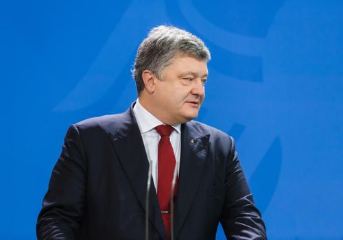 BERLIN, GERMANY - Jan 30, 2017: President of Ukraine Petro Poroshenko during a joint briefing with Chancellor of the Federal Republic of Germany Angela Merkel