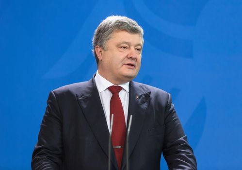 BERLIN, GERMANY - Jan 30, 2017: President of Ukraine Petro Poroshenko during a joint briefing with Chancellor of the Federal Republic of Germany Angela Merkel