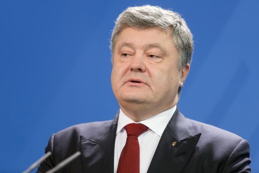 BERLIN, GERMANY - Jan 30, 2017: President of Ukraine Petro Poroshenko during a joint briefing with Chancellor of the Federal Republic of Germany Angela Merkel
