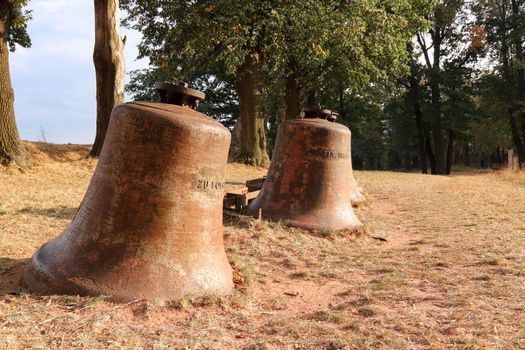 Church bells laid in the landscape, Wambierzyce, Poland