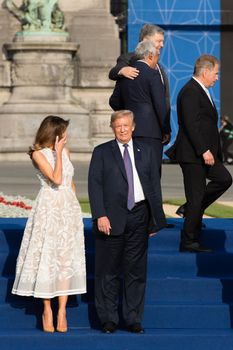 BRUSSELS, BELGIUM - Jul 11, 2018: US President Donald Trump and the First Lady of the United States Melania Trump at the summit of the NATO military alliance