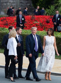 BRUSSELS, BELGIUM - Jul 11, 2018: US President Donald Trump and the First Lady of the United States Melania Trump at the summit of the NATO military alliance