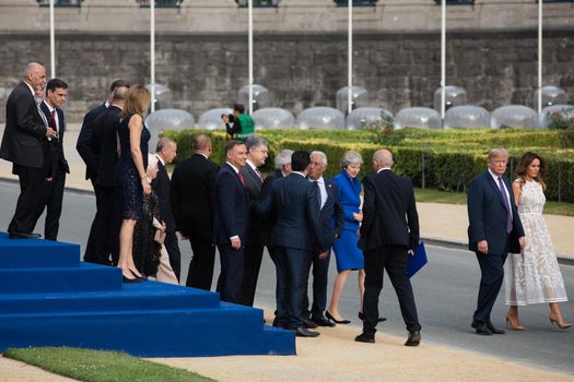 BRUSSELS, BELGIUM - Jul 11, 2018: US President Donald Trump and the First Lady of the United States Melania Trump at the summit of the NATO military alliance