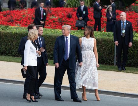 BRUSSELS, BELGIUM - Jul 11, 2018: US President Donald Trump and the First Lady of the United States Melania Trump at the summit of the NATO military alliance
