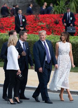 BRUSSELS, BELGIUM - Jul 11, 2018: US President Donald Trump and the First Lady of the United States Melania Trump at the summit of the NATO military alliance