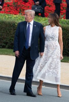 BRUSSELS, BELGIUM - Jul 11, 2018: US President Donald Trump and the First Lady of the United States Melania Trump at the summit of the NATO military alliance