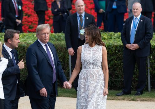 BRUSSELS, BELGIUM - Jul 11, 2018: US President Donald Trump and the First Lady of the United States Melania Trump at the summit of the NATO military alliance