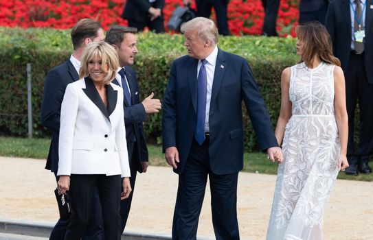 BRUSSELS, BELGIUM - Jul 11, 2018: US President Donald Trump and the First Lady of the United States Melania Trump at the summit of the NATO military alliance