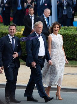 BRUSSELS, BELGIUM - Jul 11, 2018: US President Donald Trump and the First Lady of the United States Melania Trump at the summit of the NATO military alliance